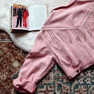 Pink Tassel Lace Cropped Denim jacket